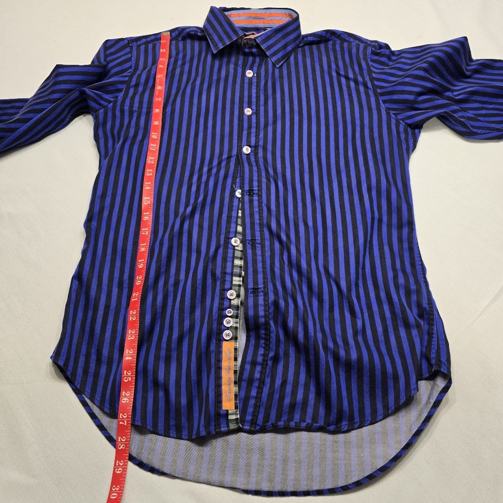 Robert Graham Striped Button Up Dress Shirt Mens Size Medium Flip Cuff - Picture 4 of 5